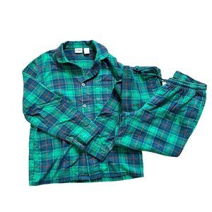 L.L. Bean Mens Plaid Flannel Pajama Set Size Medium Green Blue